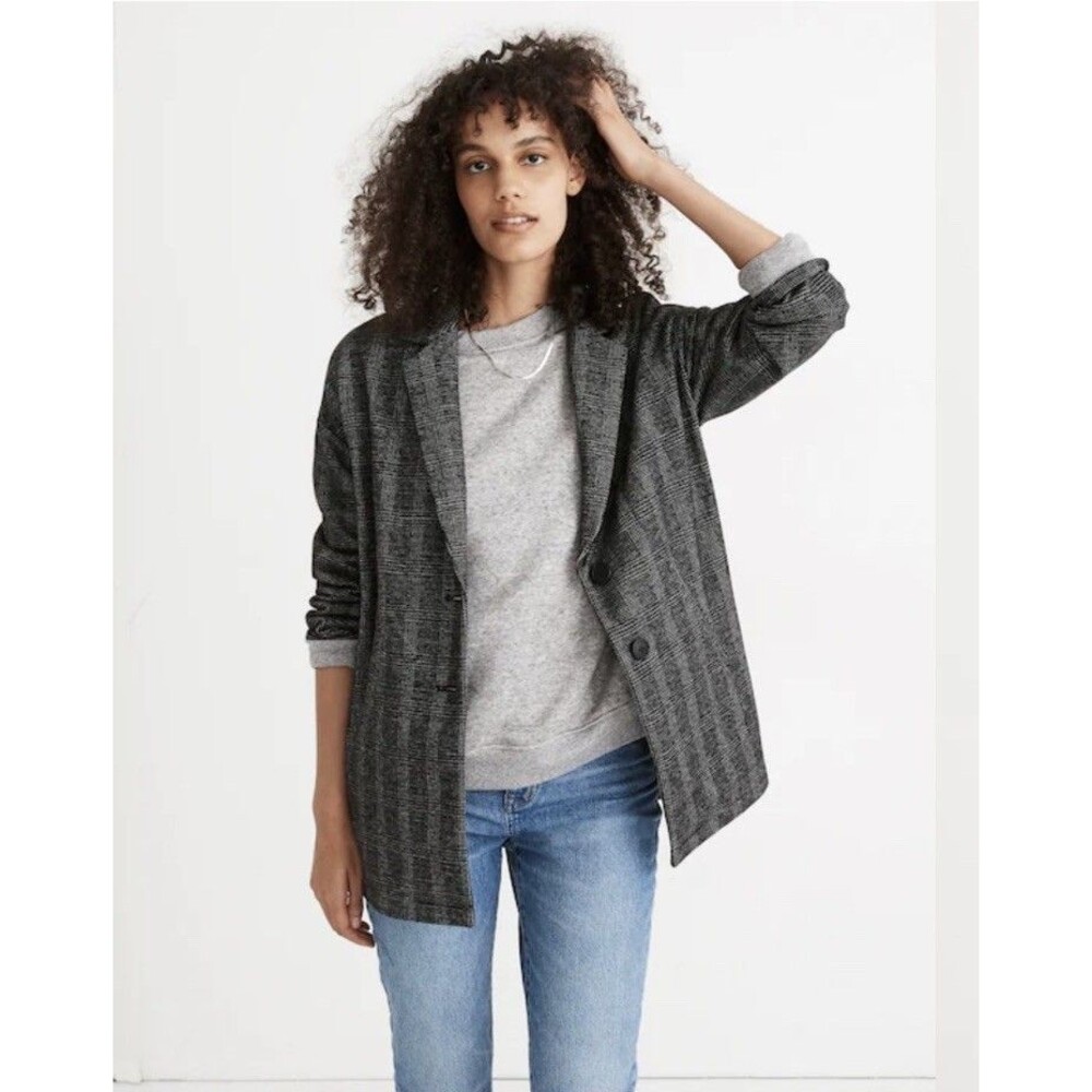 Madewell Women's Plaid Oversized BlazerAlmost Black Check Jacket Size Large
